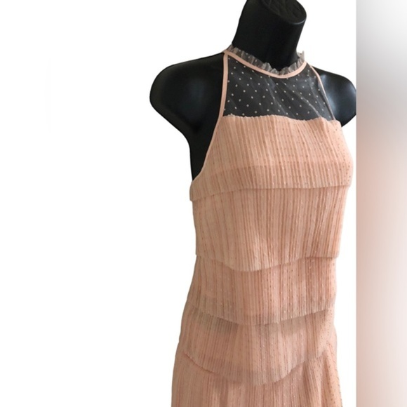 Salmon peach dotted tiered tulle chiffon look halter & skirt set size medium new - Picture 4 of 16